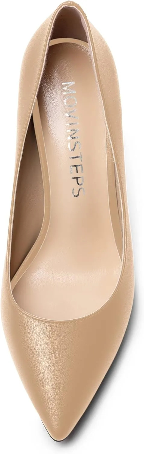MOVINSTEPS Womens Slip On Pointed Toe Matte Sexy Wedding Spool High Heel Pumps Shoes 3.3 Inch