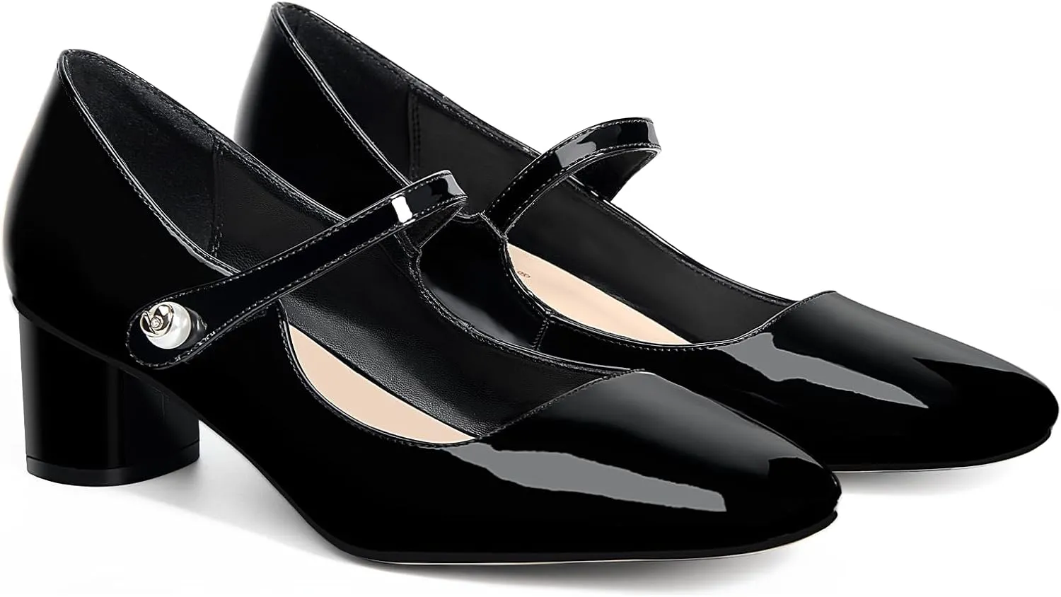 MUCCCUTE Mary Jane Shoes Women Chunky Block Heels Pumps Closed Toe Comfortable Patent Leather Work Dress Shoes
