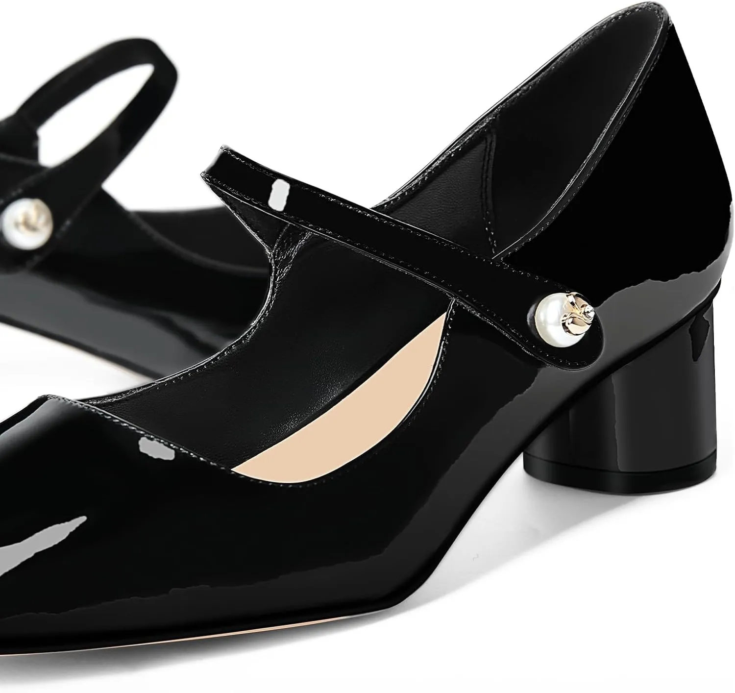 MUCCCUTE Mary Jane Shoes Women Chunky Block Heels Pumps Closed Toe Comfortable Patent Leather Work Dress Shoes