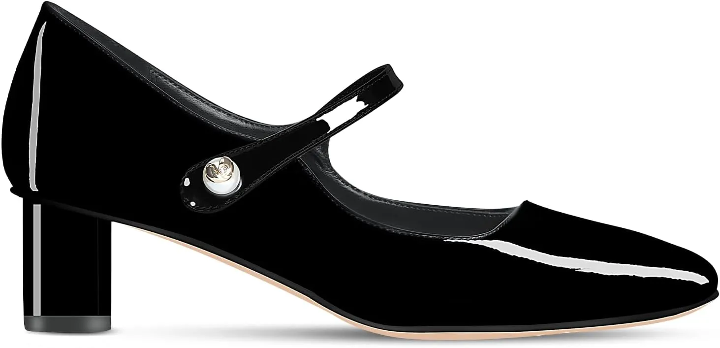 MUCCCUTE Mary Jane Shoes Women Chunky Block Heels Pumps Closed Toe Comfortable Patent Leather Work Dress Shoes