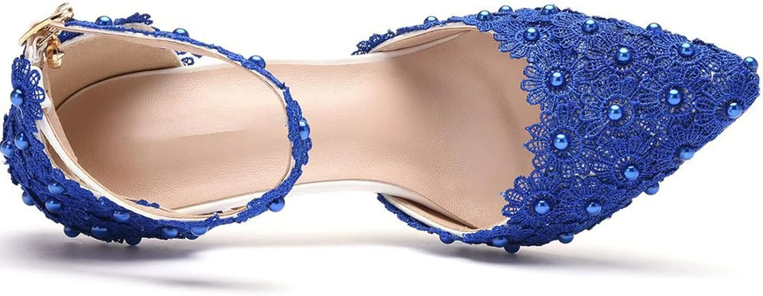 MYFSPORTS Wedding Shoes Ladies Sandals Pointed Toe Heels Lace Beaded Wedding High Heels Evening Dress Bride Bridesmaid Princess Shoes
