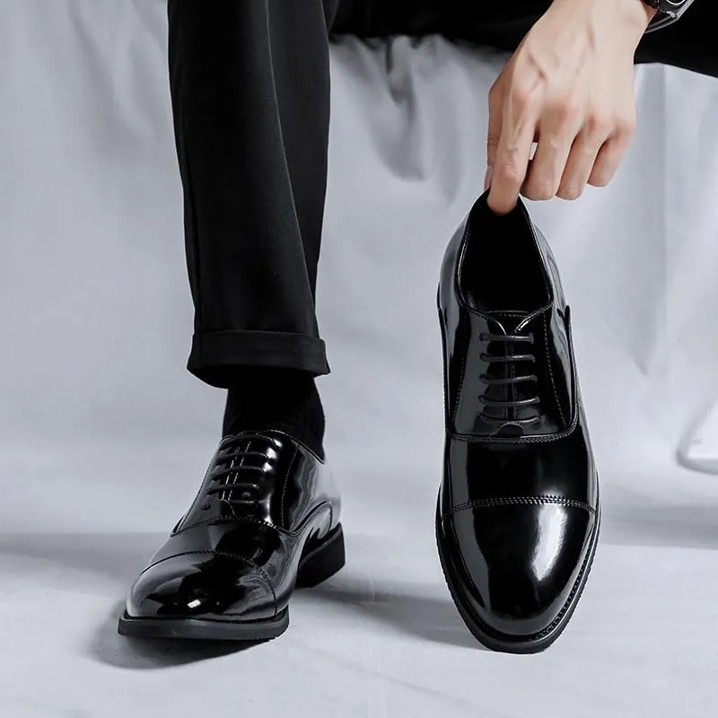 Oxford Formal Shoes for Men Lace Up Pointed Toe Vegan Leather Cap Toe Oxford Shoes Non Slip Low Top Slip Resistant Anti-Slip Rubber Sole Prom