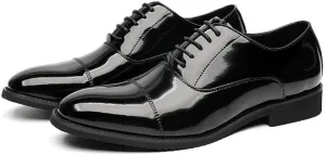 Oxford Formal Shoes for Men Lace Up Pointed Toe Vegan Leather Cap Toe Oxford Shoes Non Slip Low Top Slip Resistant Anti-Slip Rubber Sole Prom