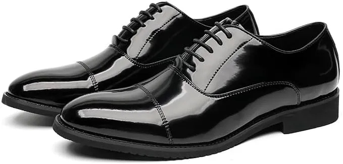 Oxford Formal Shoes for Men Lace Up Pointed Toe Vegan Leather Cap Toe Oxford Shoes Non Slip Low Top Slip Resistant Anti-Slip Rubber Sole Prom