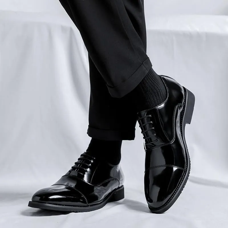 Oxford Formal Shoes for Men Lace Up Pointed Toe Vegan Leather Cap Toe Oxford Shoes Non Slip Low Top Slip Resistant Anti-Slip Rubber Sole Prom