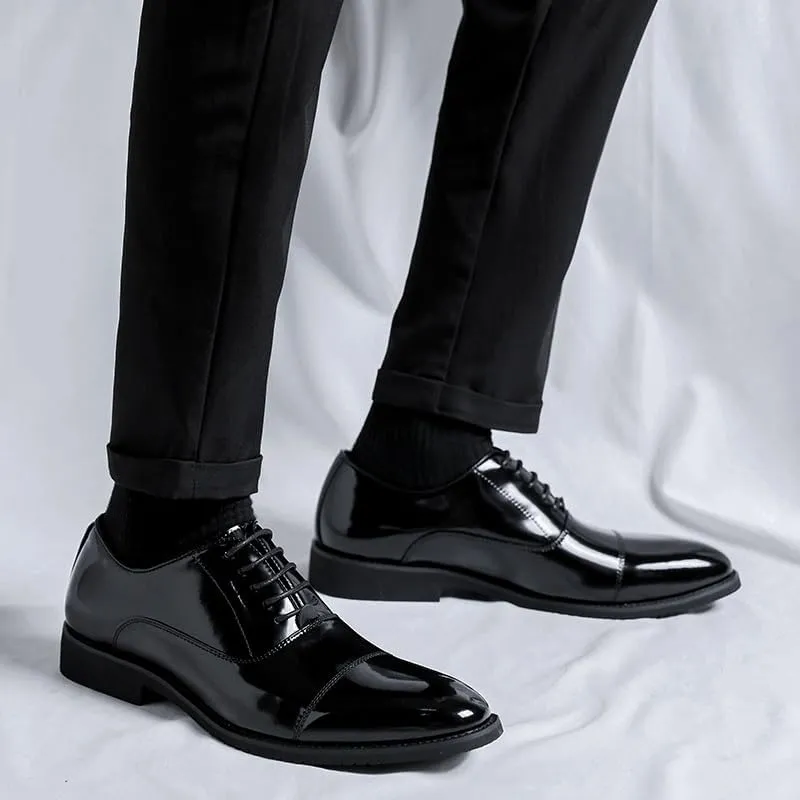 Oxford Formal Shoes for Men Lace Up Pointed Toe Vegan Leather Cap Toe Oxford Shoes Non Slip Low Top Slip Resistant Anti-Slip Rubber Sole Prom