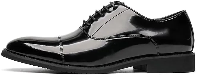 Oxford Formal Shoes for Men Lace Up Pointed Toe Vegan Leather Cap Toe Oxford Shoes Non Slip Low Top Slip Resistant Anti-Slip Rubber Sole Prom