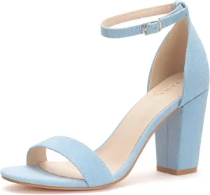 PARTY Women's Chunky Heels Open Toe Ankle Strap 3 inch Heeled Sandals