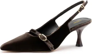 Pazzion Women's Pointed Closed Toe Slingback Pumps Mid Kitten Heel Ankle Strap Buckled Sandals Comfy Daily Prom Event Shoes Size 4-16 US