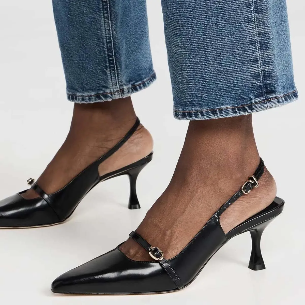 Pazzion Women's Pointed Closed Toe Slingback Pumps Mid Kitten Heel Ankle Strap Buckled Sandals Comfy Daily Prom Event Shoes Size 4-16 US