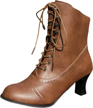 Pirate Boots Women Victorian Mid Calf Witch Costume Renaissance Shoes Chunky Heel Lace Up Halloween Gothic Punk Dress Boots