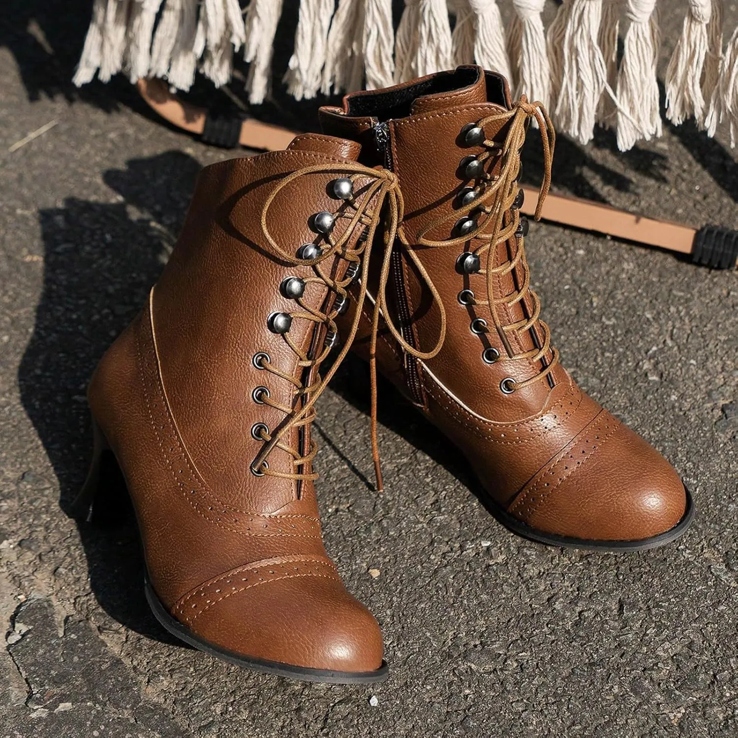 Pirate Boots Women Victorian Mid Calf Witch Costume Renaissance Shoes Chunky Heel Lace Up Halloween Gothic Punk Dress Boots
