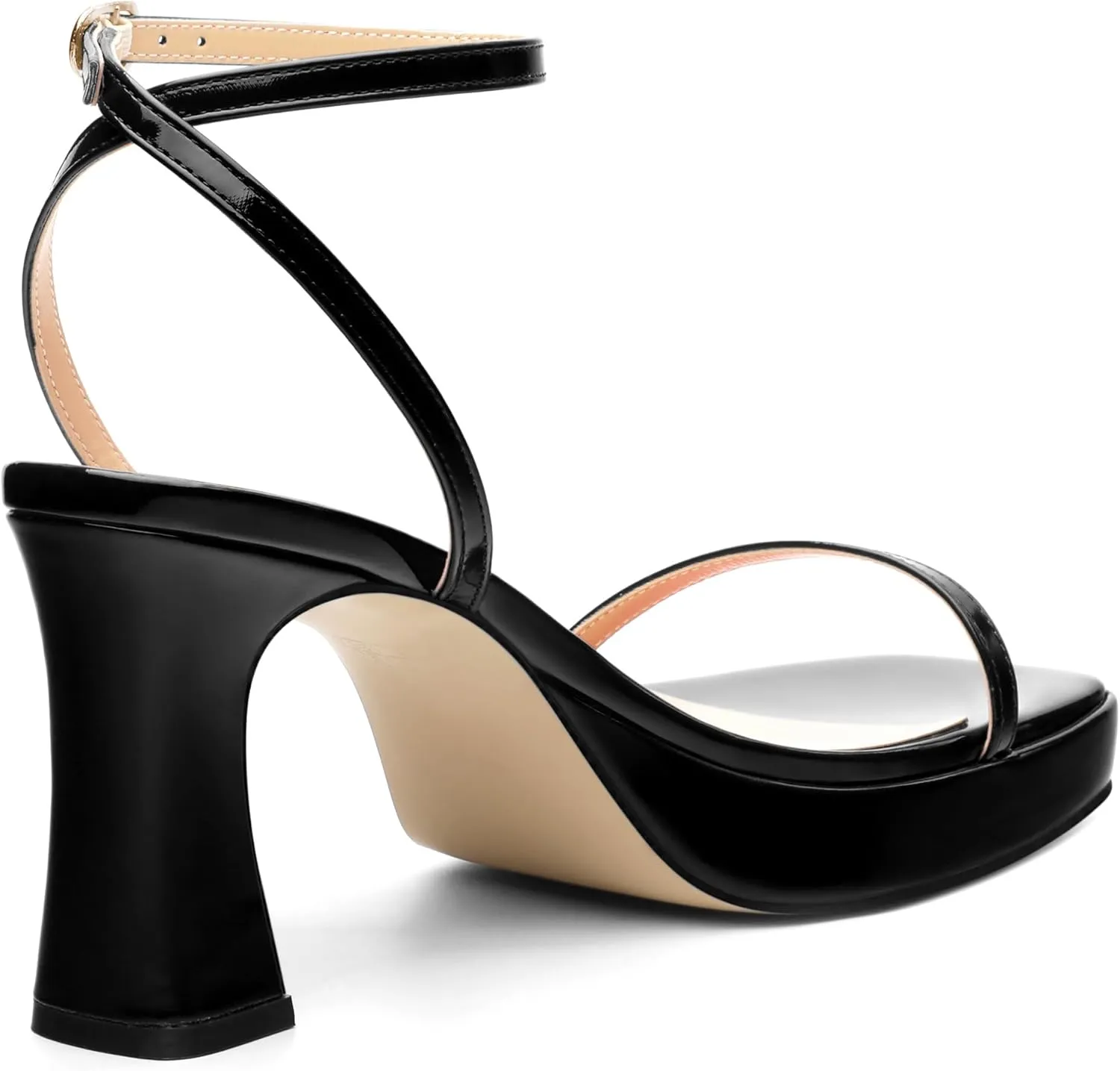 Platform Chunky Block High Heels for Women Patent Square Open Toe Ankle Strap Buckle Heeled Sandals Fashion Wedding Party Prom Evening Dress Shoes