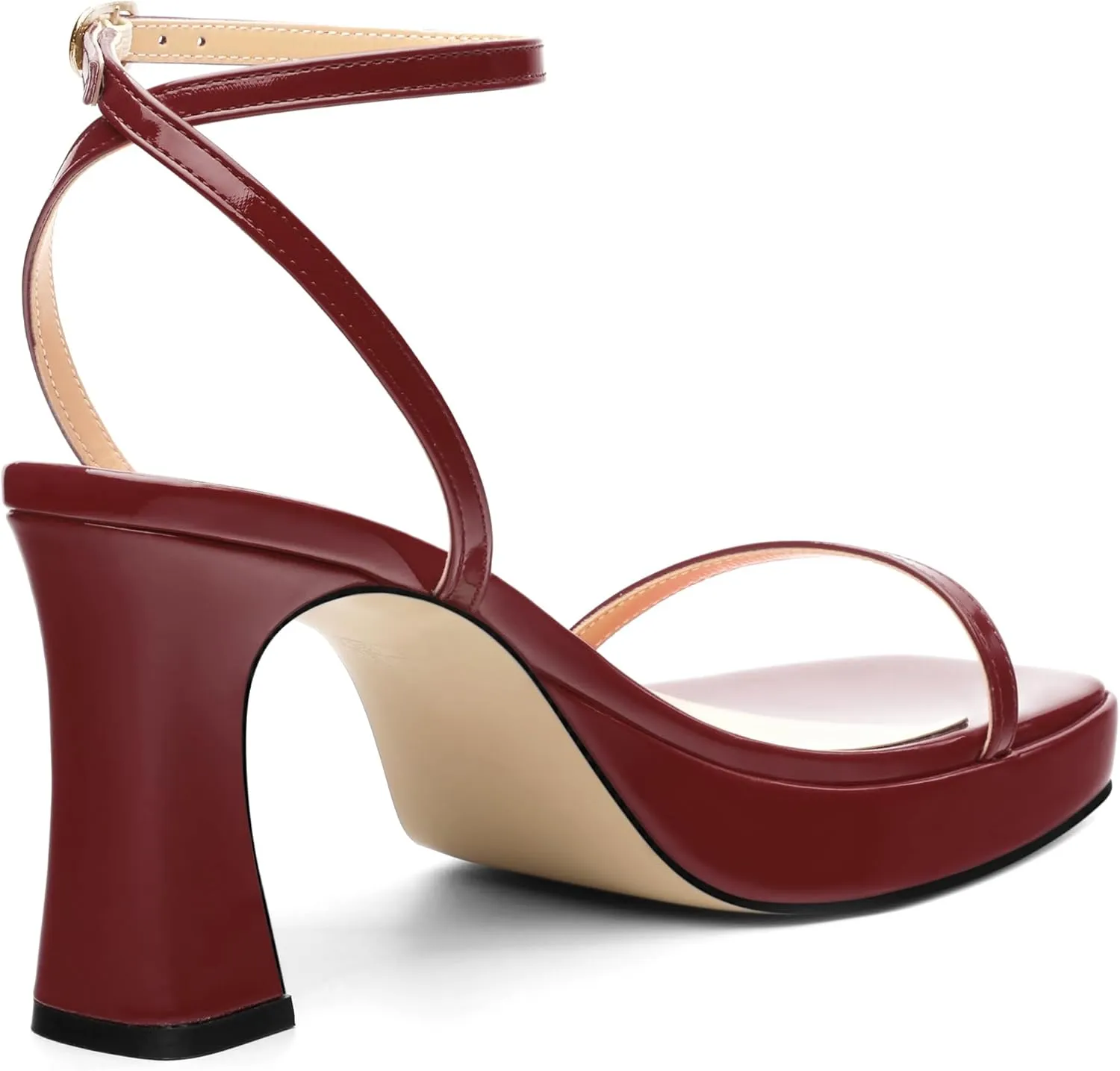 Platform Chunky Block High Heels for Women Patent Square Open Toe Ankle Strap Buckle Heeled Sandals Fashion Wedding Party Prom Evening Dress Shoes