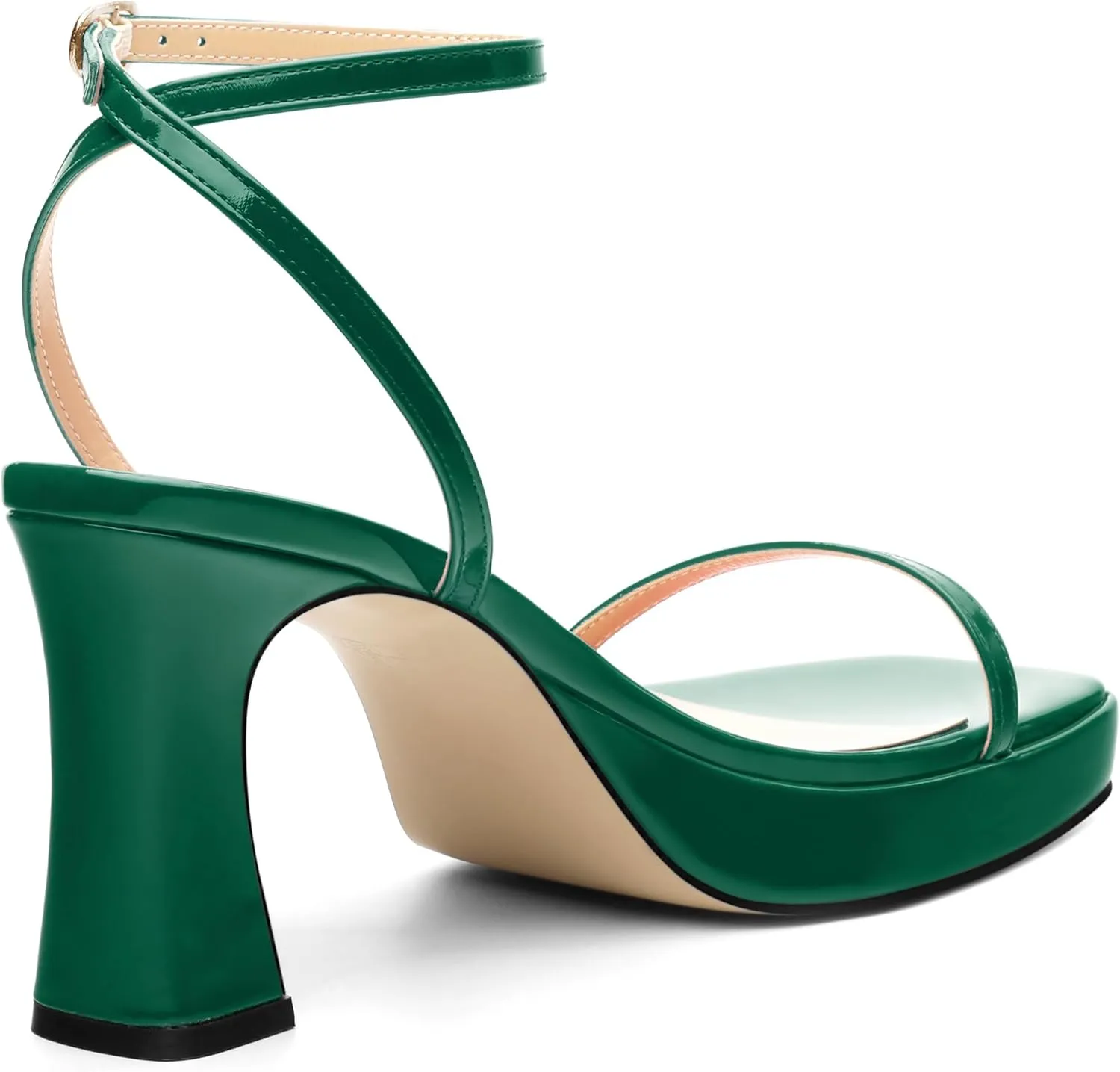 Platform Chunky Block High Heels for Women Patent Square Open Toe Ankle Strap Buckle Heeled Sandals Fashion Wedding Party Prom Evening Dress Shoes