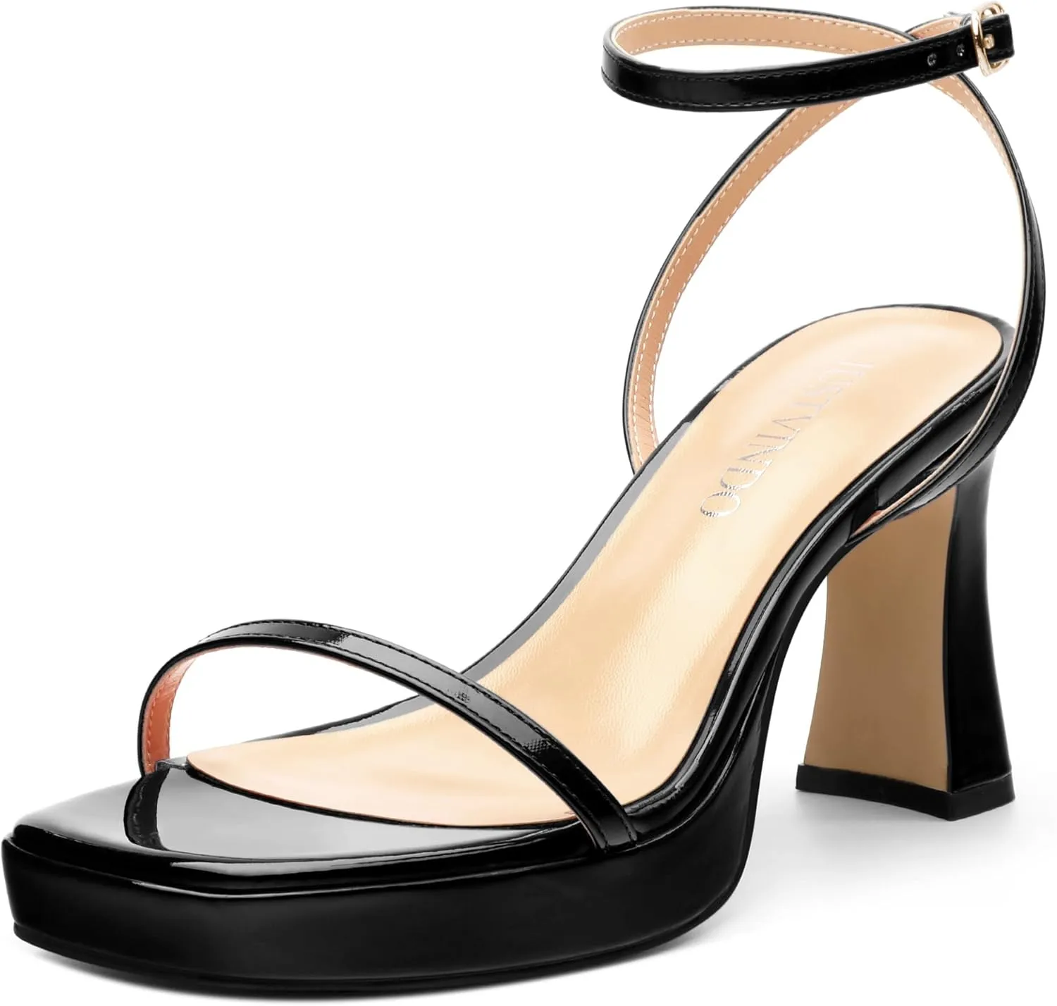 Platform Chunky Block High Heels for Women Patent Square Open Toe Ankle Strap Buckle Heeled Sandals Fashion Wedding Party Prom Evening Dress Shoes
