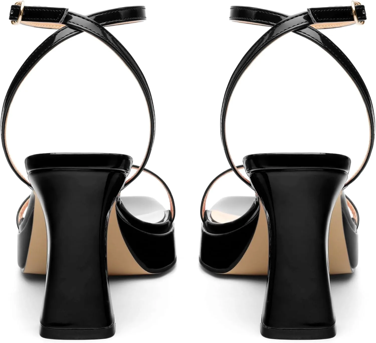 Platform Chunky Block High Heels for Women Patent Square Open Toe Ankle Strap Buckle Heeled Sandals Fashion Wedding Party Prom Evening Dress Shoes
