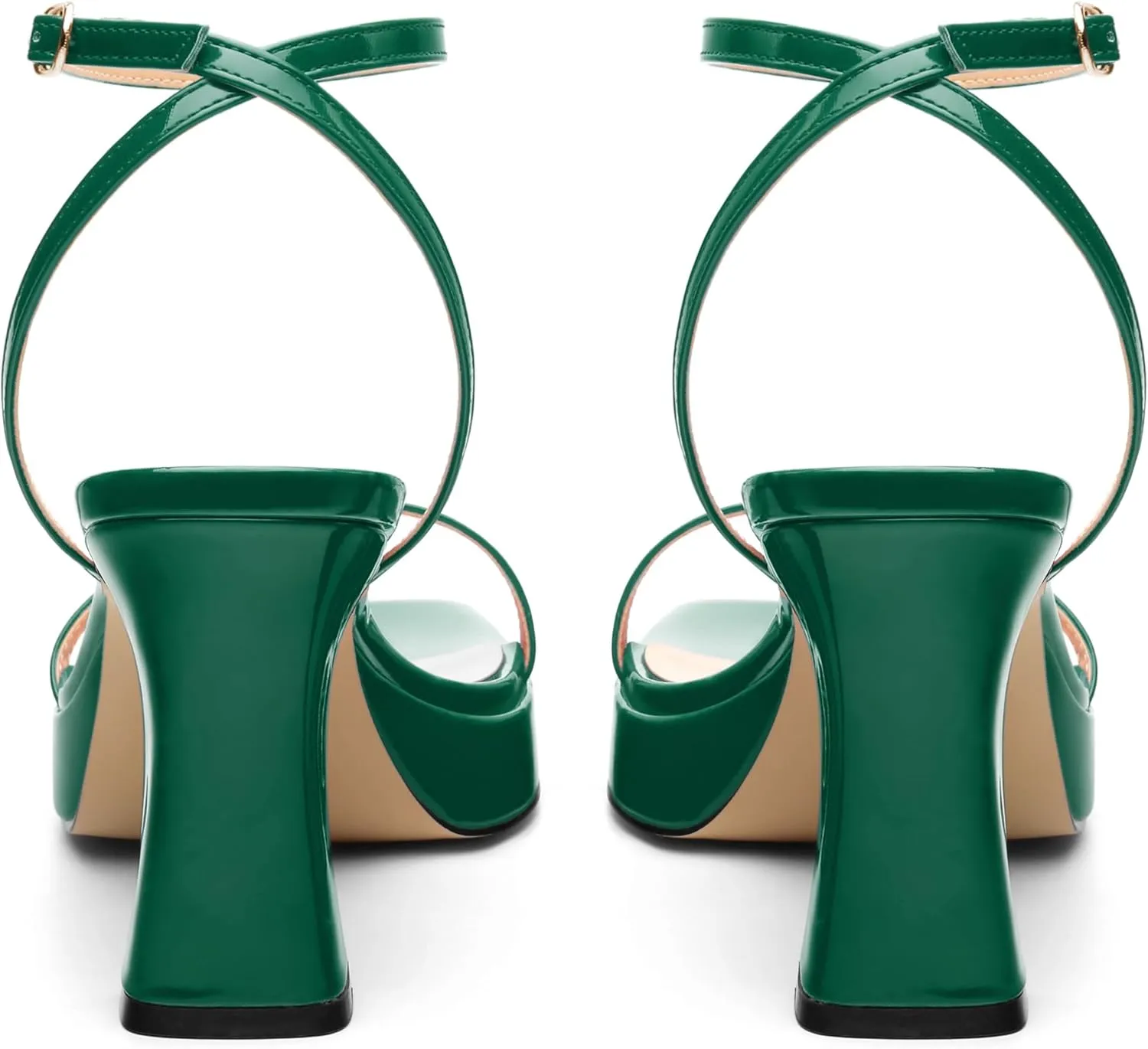 Platform Chunky Block High Heels for Women Patent Square Open Toe Ankle Strap Buckle Heeled Sandals Fashion Wedding Party Prom Evening Dress Shoes