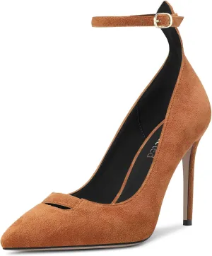 Saekcted Women Stiletto High Heel Pointed Toe Pumps Ankle Strap Wedding Dress Cute 3.9 Inches Heels