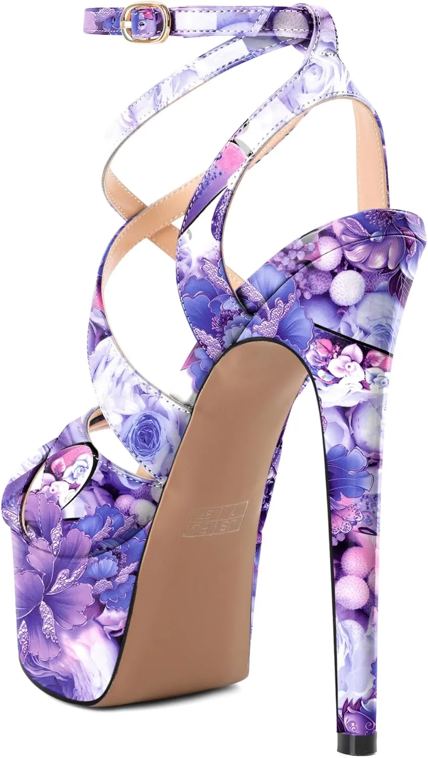SAMMITOP Women's Strappy Platform Heels Sexy Stiletto High Heel Sandals Open Toe Ankle Strap Buckle Summer Dress Shoes for Wedding Bridal Party 6 Inch