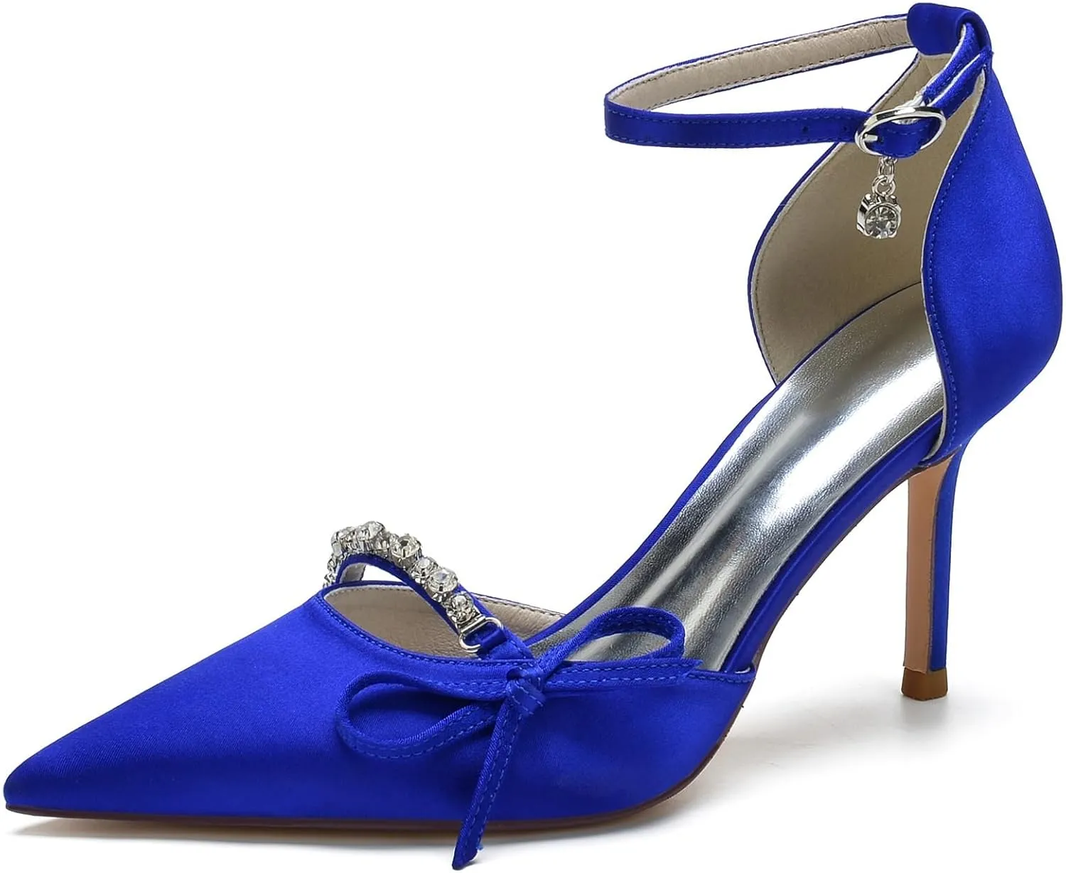 Sangeuhhlk Women's Closed Toe Stiletto High Rhinestone High Heels Wedding Bridal Dress Bow knot Shoes Ankle Strap Mid Heel Stiletto Pumps Party Shoes