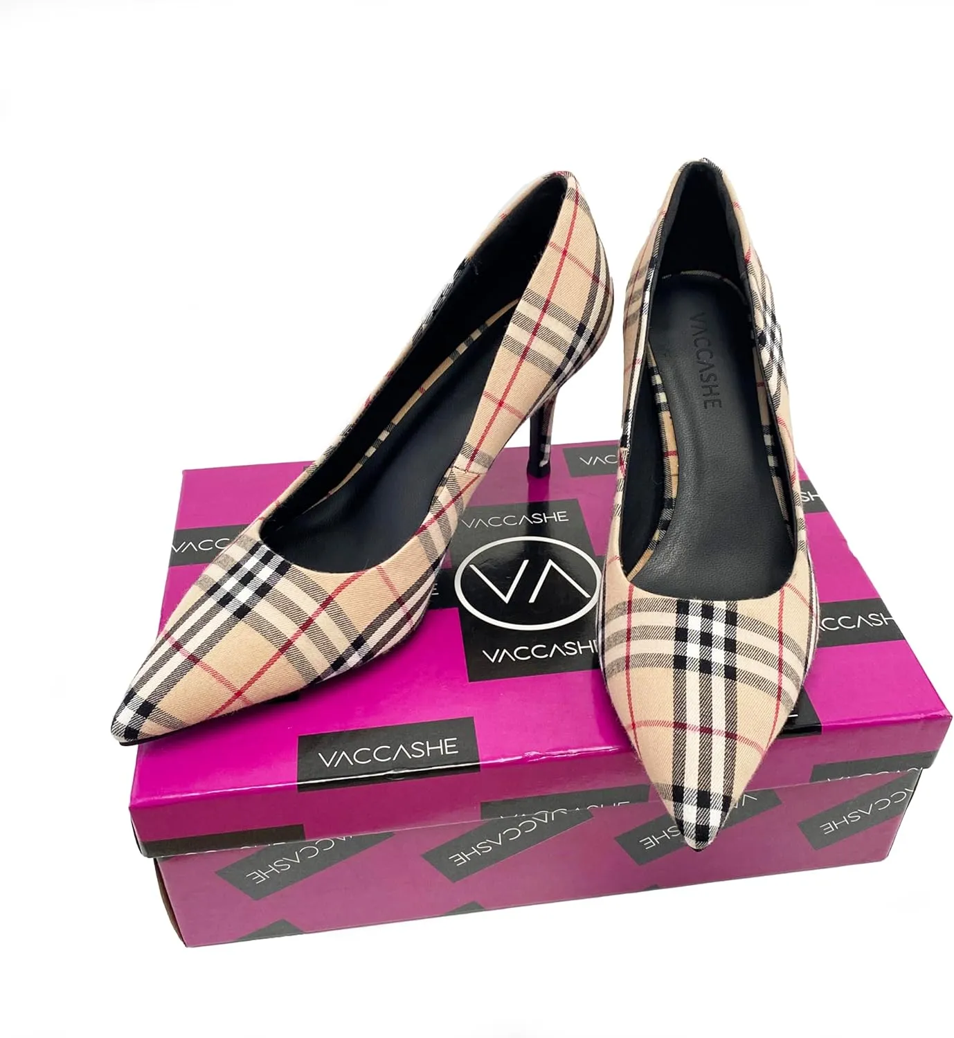 Scotland Genuine Leather Stiletto Heels Pumps with Tartan Pattern Classic Design