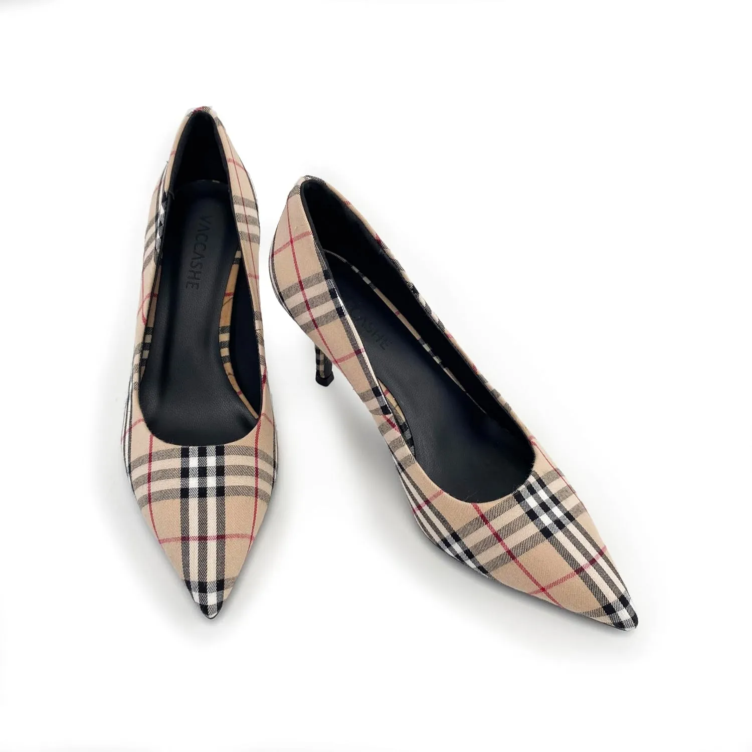 Scotland Genuine Leather Stiletto Heels Pumps with Tartan Pattern Classic Design