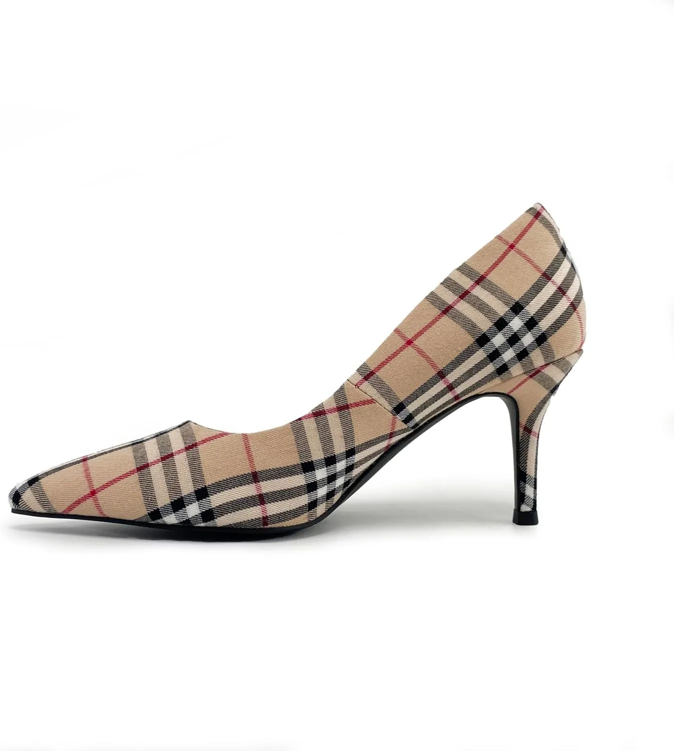 Scotland Genuine Leather Stiletto Heels Pumps with Tartan Pattern Classic Design