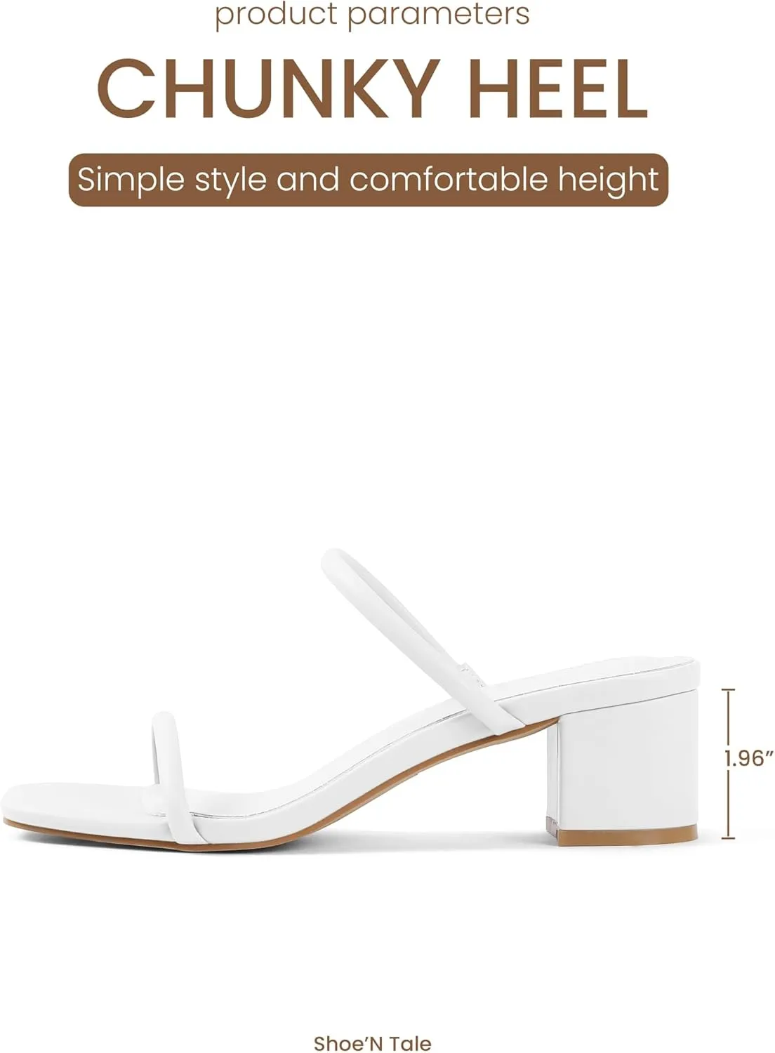 Shoe'N Tale Strappy Heels for Women Square Open Toe Two Strap Low Block Heel Slip on Dressy Sandals Shoes