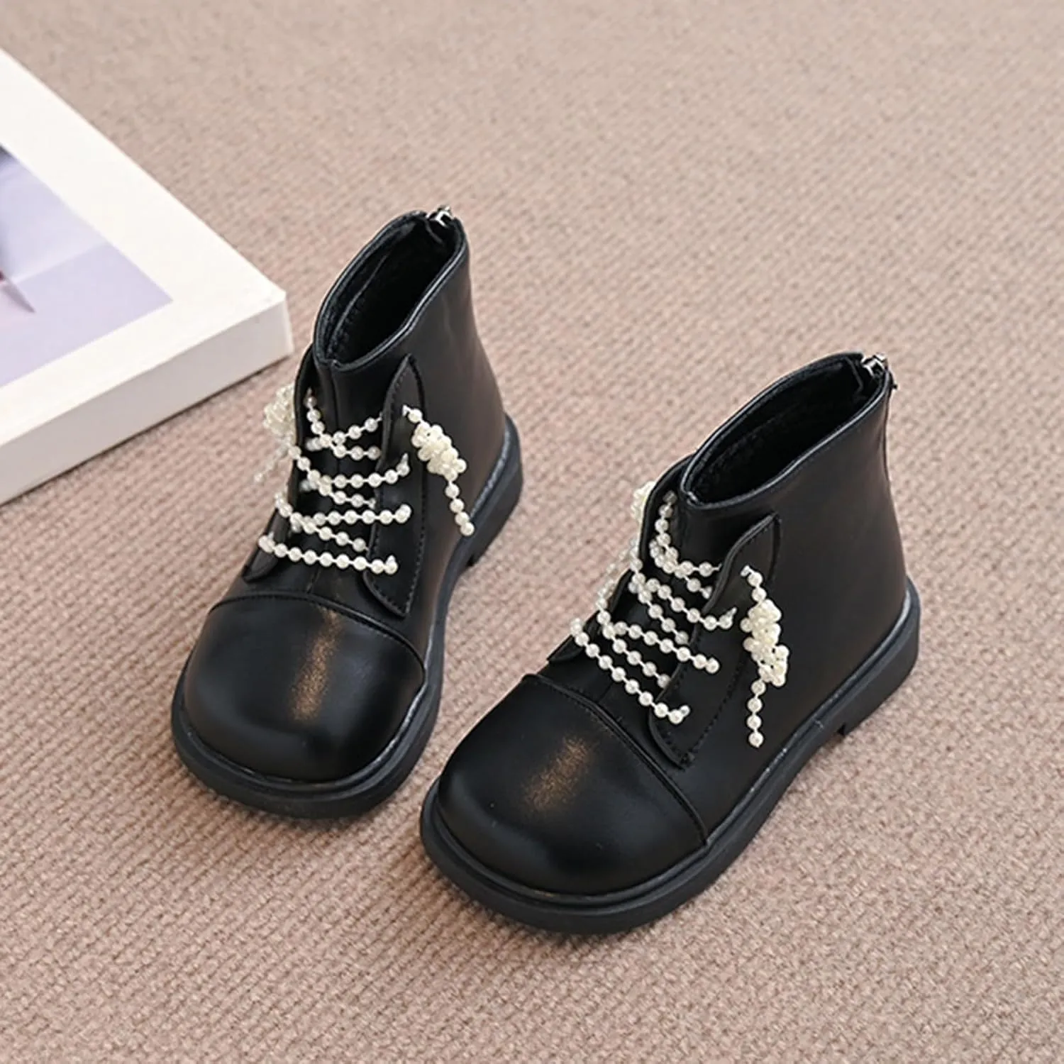 Short Ankle Boots for Toddler Girls Fashion Dress Booties Water-Proof Shoes with Zipper Outdoor Comfortable Flat