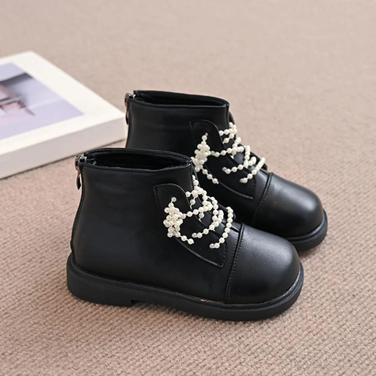 Short Ankle Boots for Toddler Girls Fashion Dress Booties Water-Proof Shoes with Zipper Outdoor Comfortable Flat