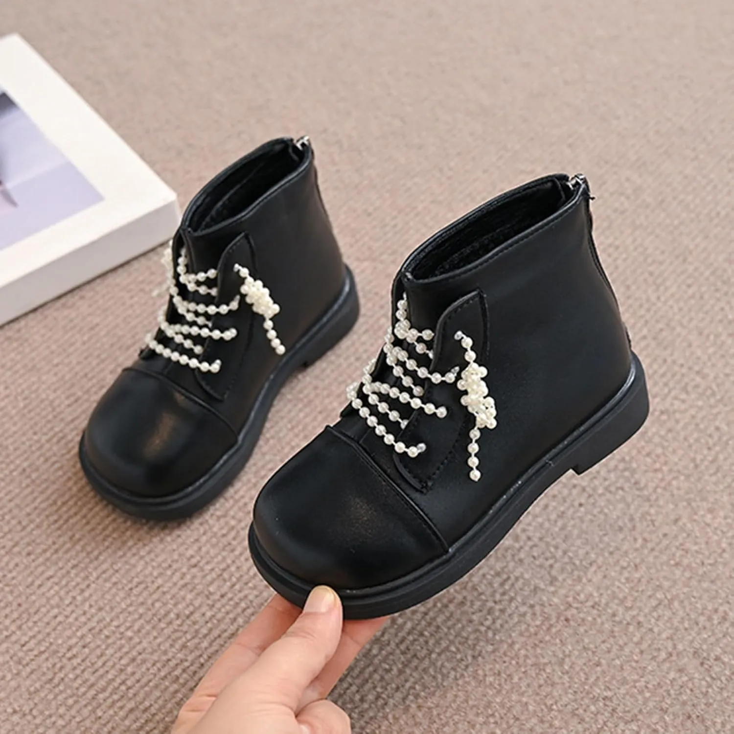 Short Ankle Boots for Toddler Girls Fashion Dress Booties Water-Proof Shoes with Zipper Outdoor Comfortable Flat