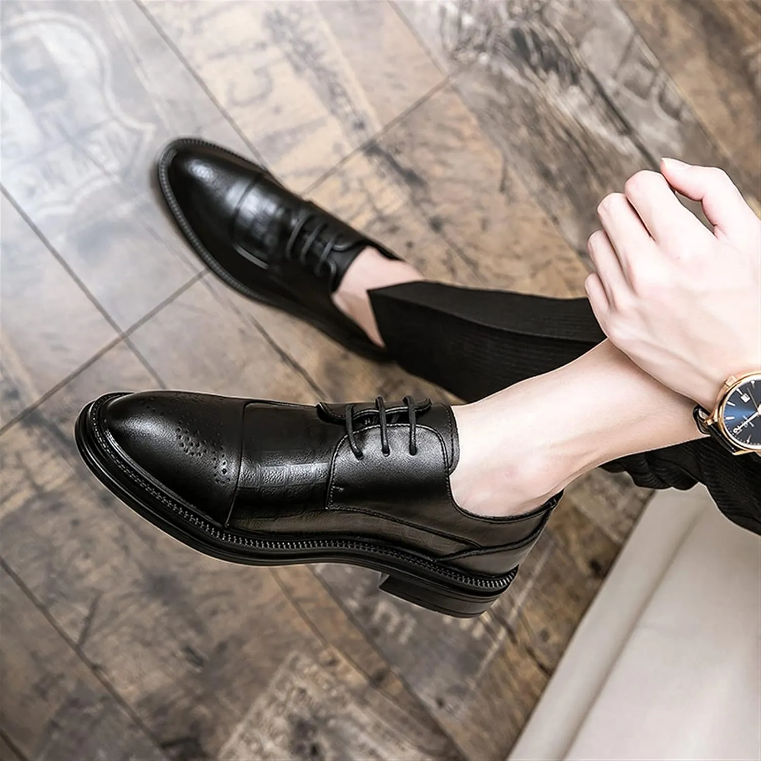 Single Season Dress Oxford for Men Lace Up Brogue Embossed Burnished Round Toe Vegan Leather Non Slip Low Top Slip Resistant Anti-Slip Rubber Sole Wedding Very Popular Among Young People