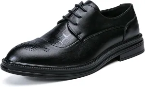 Single Season Dress Oxford for Men Lace Up Brogue Embossed Burnished Round Toe Vegan Leather Non Slip Low Top Slip Resistant Anti-Slip Rubber Sole Wedding Very Popular Among Young People
