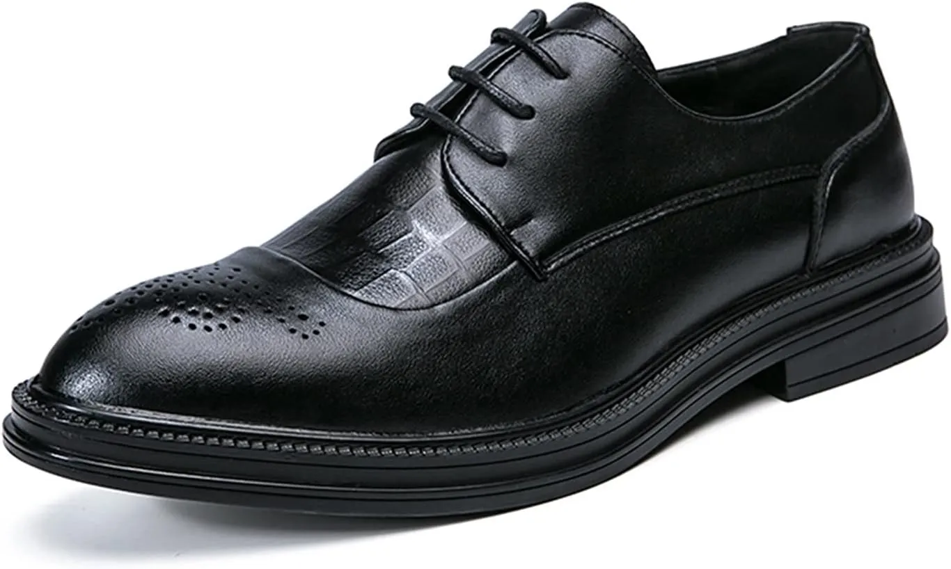 Single Season Dress Oxford for Men Lace Up Brogue Embossed Burnished Round Toe Vegan Leather Non Slip Low Top Slip Resistant Anti-Slip Rubber Sole Wedding Very Popular Among Young People