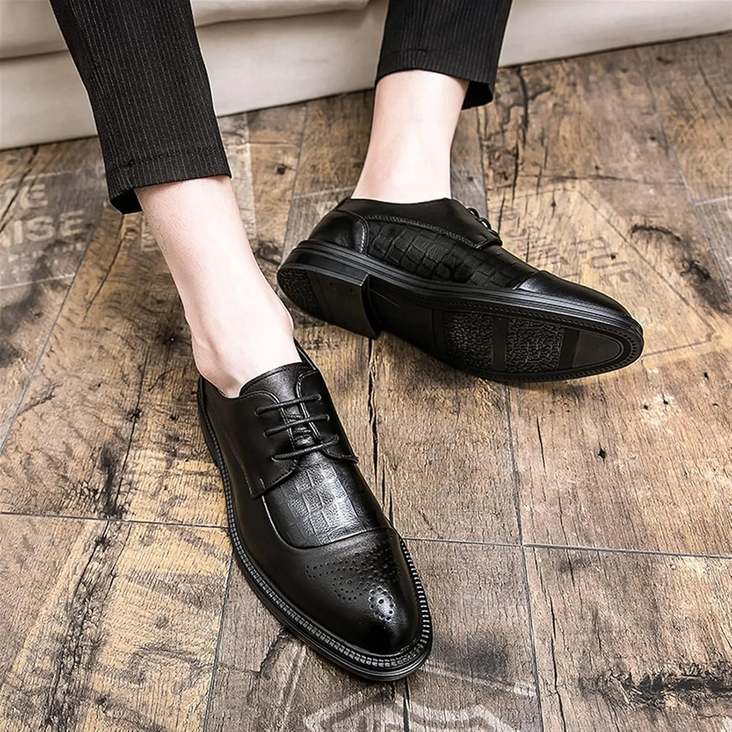 Single Season Dress Oxford for Men Lace Up Brogue Embossed Burnished Round Toe Vegan Leather Non Slip Low Top Slip Resistant Anti-Slip Rubber Sole Wedding Very Popular Among Young People