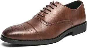 Single Season Dress Oxford for Men Lace Up Round Cap Toe Burnished Toe Vegan Leather Non Slip Resistant Anti-Slip Block Heel Prom Very Popular Among Young People (Color : Brown, Size :