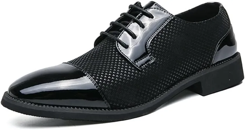 Single Season Dress Oxford Shoes for Men Lace Up Two Tone Patchwork Cap Toe Vegan Leather Anti-Slip Block Heel Rubber Sole Resistant Non Slip Prom Very Popular Among Young People (Color Black