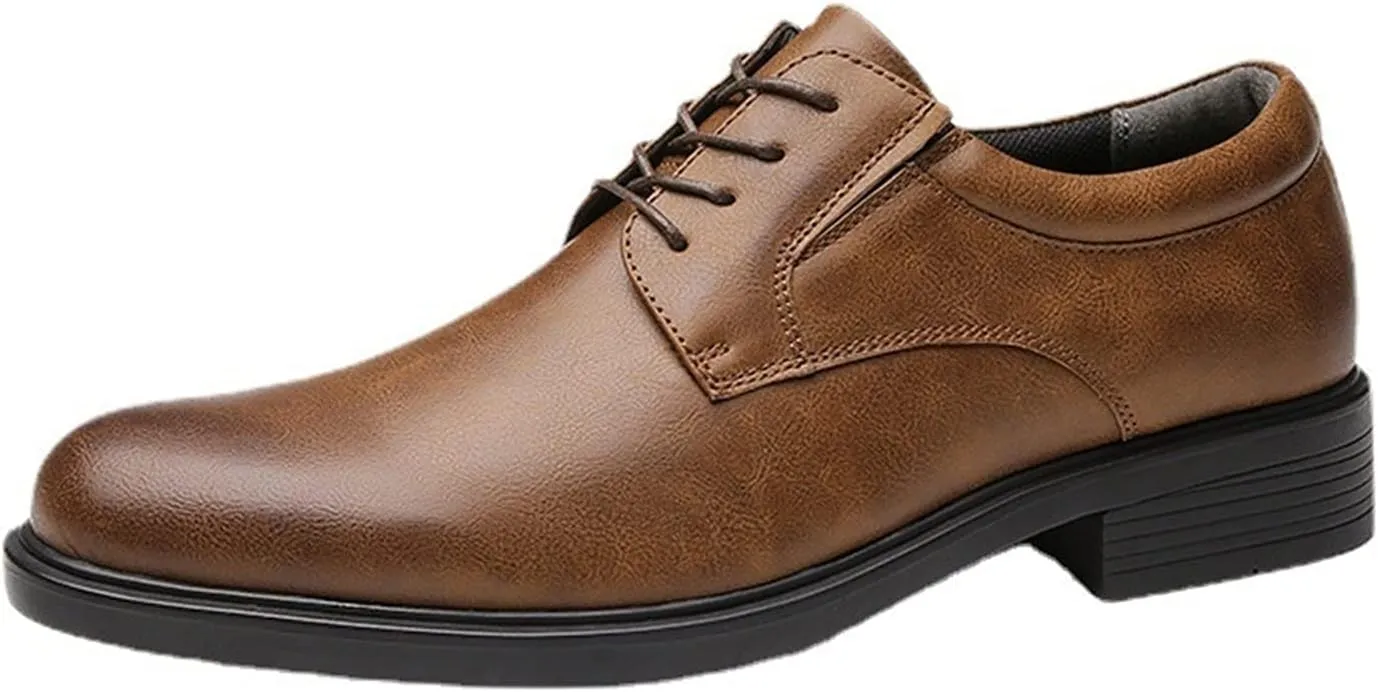 Single Season Oxford Shoes for Men Lace Up Derby Shoes Round Toe Vegan Leather Rubber Sole Anti-Slip Block Heel Resistant Non Slip Party Very Popular Among Young People