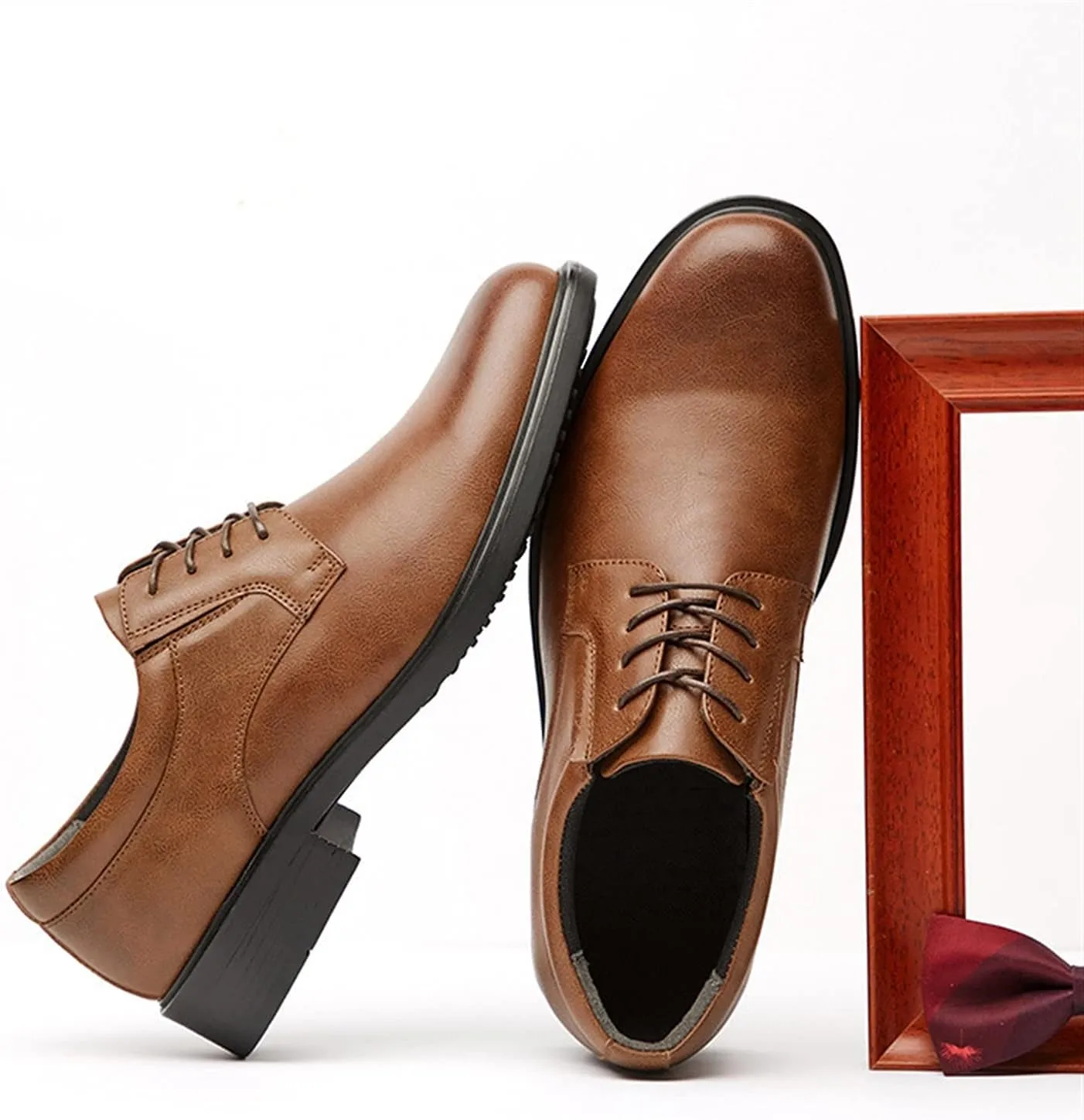 Single Season Oxford Shoes for Men Lace Up Derby Shoes Round Toe Vegan Leather Rubber Sole Anti-Slip Block Heel Resistant Non Slip Party Very Popular Among Young People