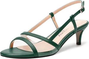 SKYSTERRY Womens Casual Dating Buckle Open Toe Slingback Matte Kitten Low Heel Heeled Sandals 2 Inch