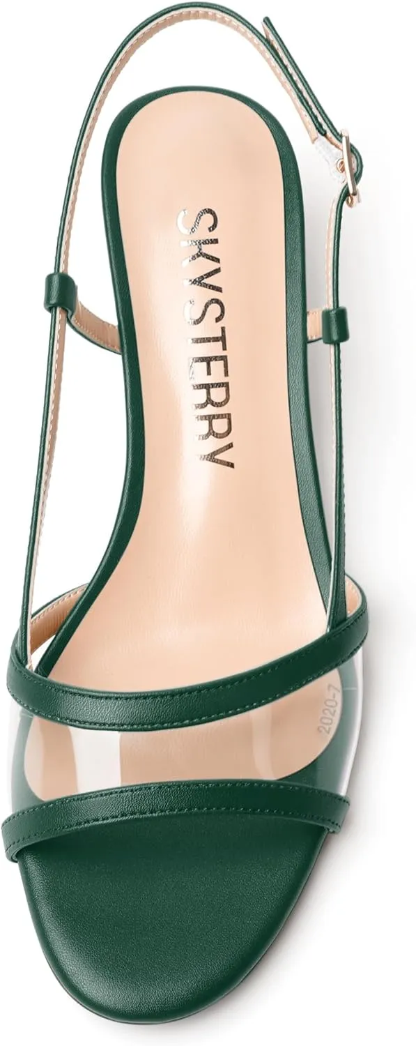 SKYSTERRY Womens Casual Dating Buckle Open Toe Slingback Matte Kitten Low Heel Heeled Sandals 2 Inch