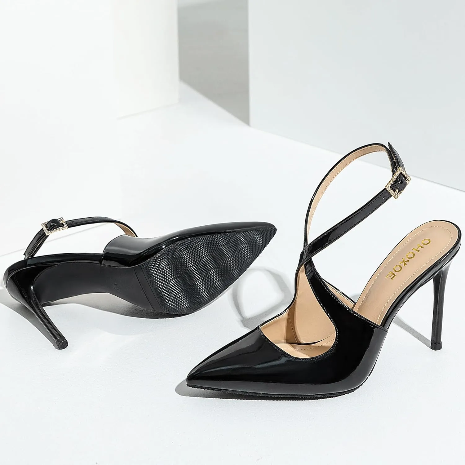 Slingback Heels for Women Pointed Closed Toe Stiletto Pumps Cross Strap Kitten Heels Wedding Party Dress Sandals Shoes