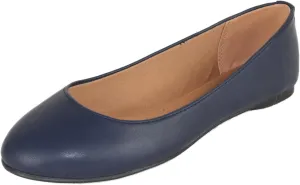 Soda Kreme Comfortable Basic Shoes Women Ballet Flat Round Toe Gel Insole Navy Blue 7.5