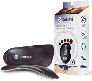 SoleAid 3/4 Length Heaven Step ii Insole, Vegan Leather and Suede Low Profile Shoe Insert, Semi-Rigid Neutral Height Arch Support for Tight Fitting Formal Dress and Business Shoes