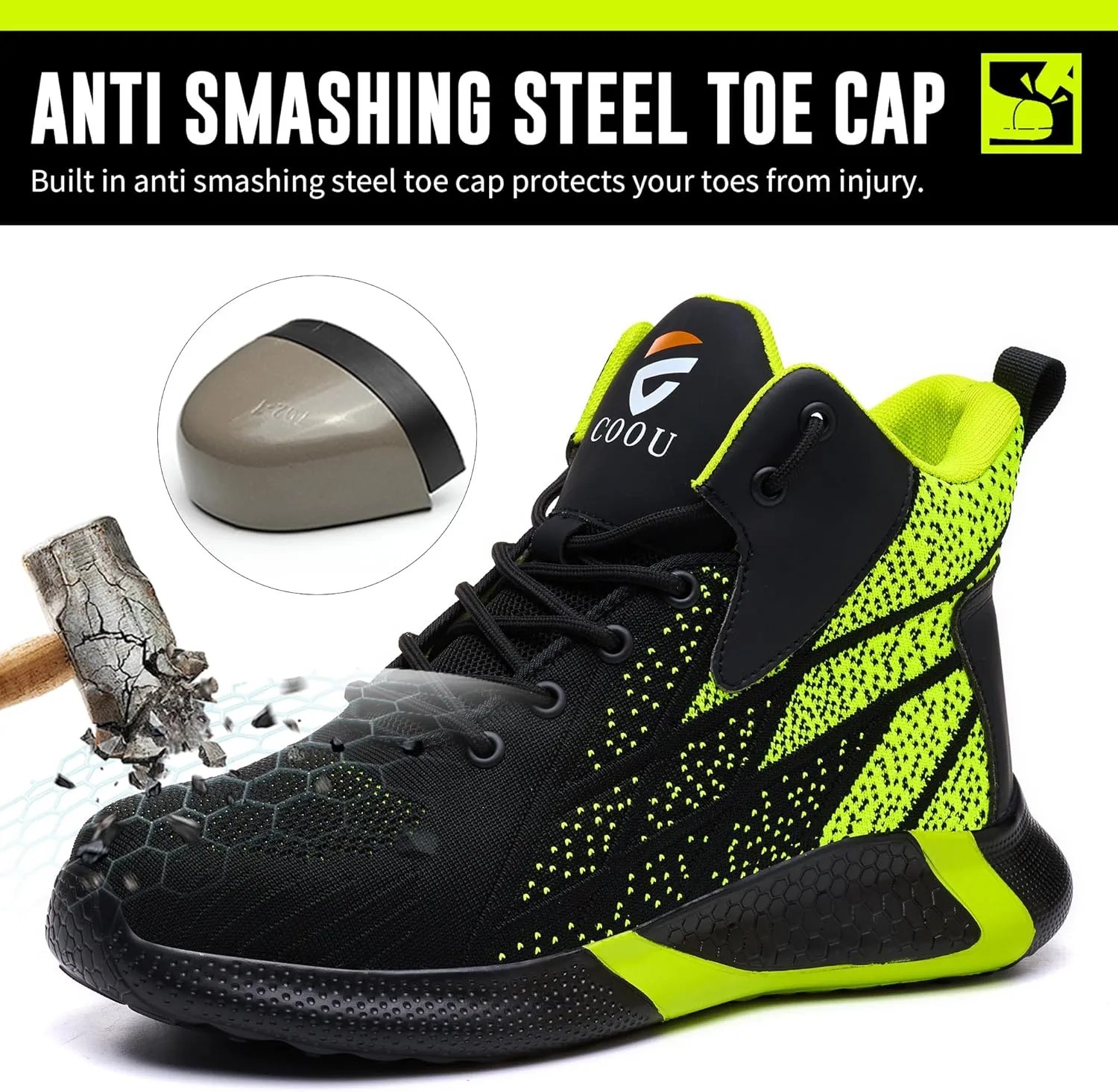Steel Toe Shoes for Men Comfortable Safety Shoes Mid Cut Industrial Boot Slip Resistant Steel Toe Boots for Women
