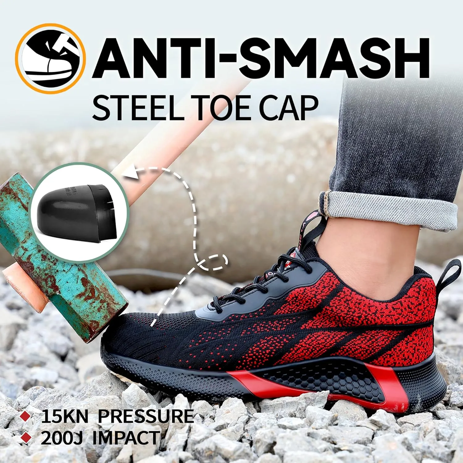 STEEL V's Men & Women Steel-Toe Work Shoes, Composite Toe, Lightweight, Breathable, Durable, Slip-Resistant, Arch Support, Oder Selector, Industrial Athlete, Zapatos de Seguridad para Hombres y Mujer