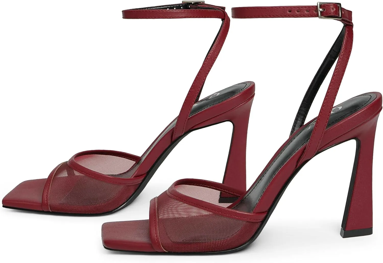 Strappy Heels for Women Heeled Sandals Square Toe Heel Ankle Strap Stiletto Mesh High Heels Dress Shoes