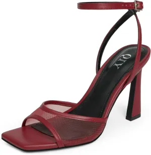 Strappy Heels for Women Heeled Sandals Square Toe Heel Ankle Strap Stiletto Mesh High Heels Dress Shoes