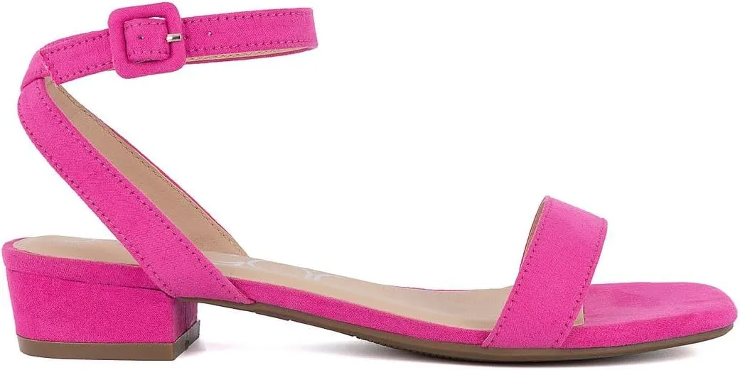 Sugar Women's Low Block Heel Dress Sandals  Ankle Strap Open Toe Comfortable Walking Heels for Casual, Party, or Work